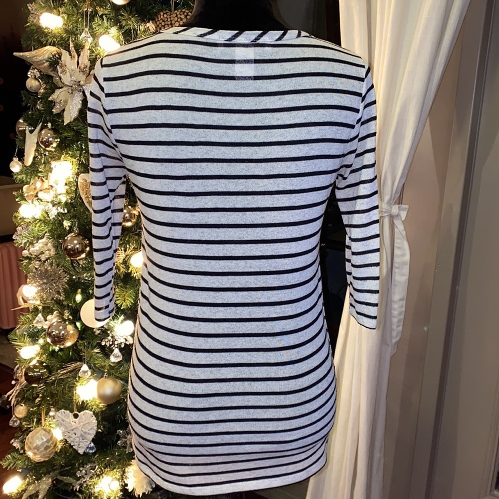Rosebud black & white horizontal striped shirt front pockets size small - Picture 4 of 6